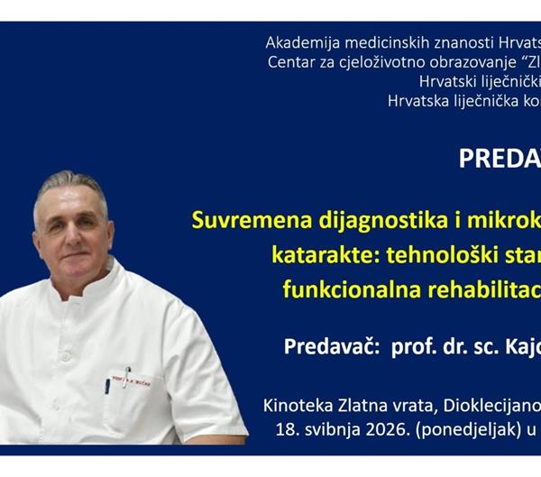 Predavanje: Suvremena dijagnostika i mikrokirurgija katarakte: tehnološki standardi i funkcionalna rehabilitacija vida