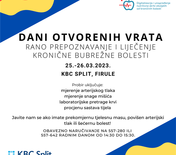 Dani otvorenih vrata KBC-a Split u svrhu ranog prepoznavanja i liječenja kronične bubrežne bolesti