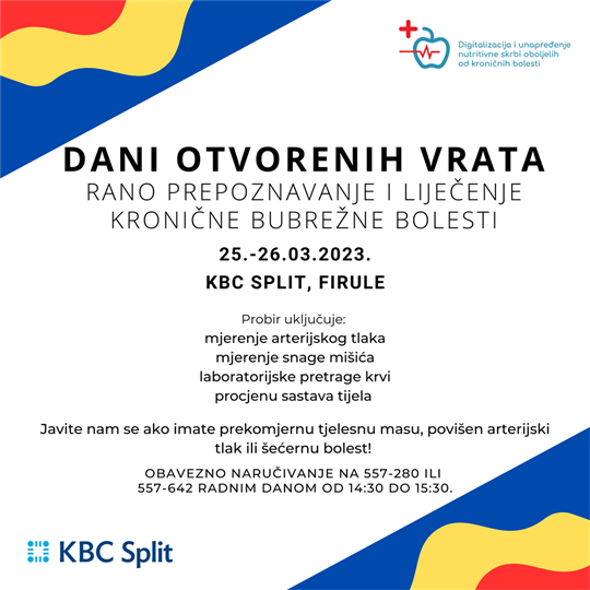 Dani otvorenih vrata KBC-a Split u svrhu ranog prepoznavanja i liječenja kronične bubrežne bolesti