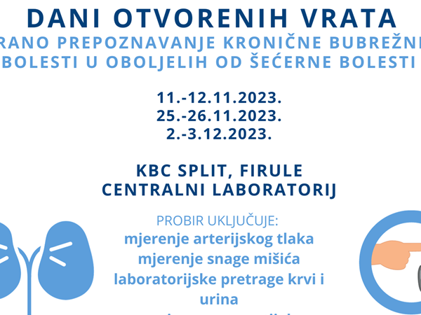 Dani otvorenih vrata KBC-a Split: Rano prepoznavanje kronične bubrežne bolesti u bolesnika sa šećernom bolesti