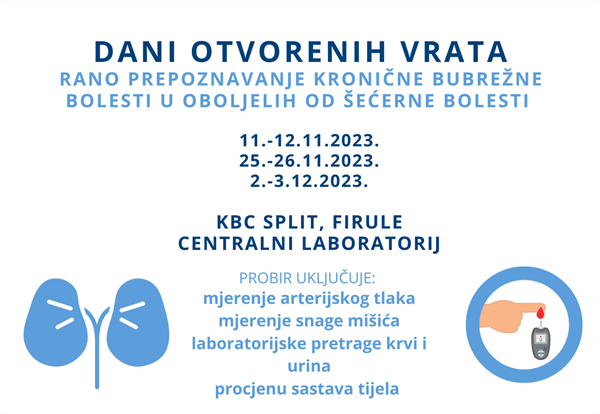 Dani otvorenih vrata KBC-a Split: Rano prepoznavanje kronične bubrežne bolesti u bolesnika sa šećernom bolesti