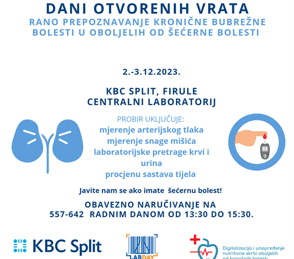 Dani otvorenih vrata KBC-a Split: Rano prepoznavanje kronične bubrežne bolesti u bolesnika sa šećernom bolesti