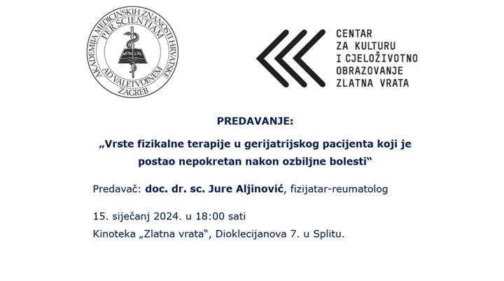 Predavanje „Vrste fizikalne terapije u gerijatrijskog pacijenta koji je postao nepokretan nakon ozbiljne bolesti“
