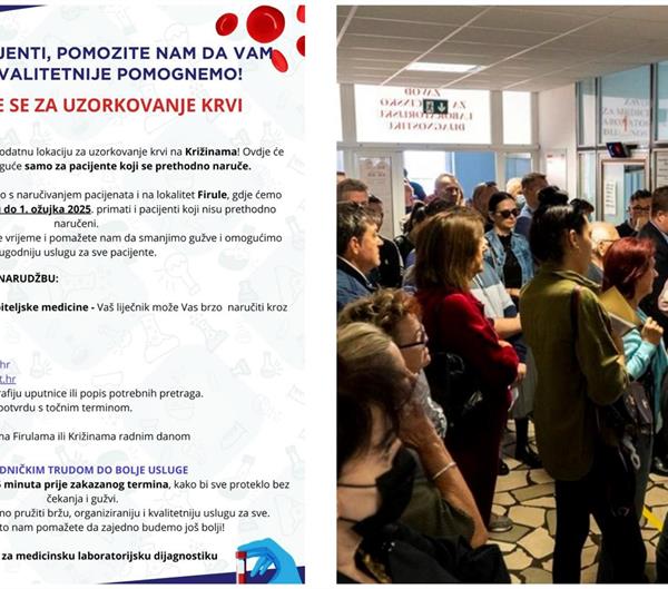 Promjene u radu laboratorija: naručivanje pacijenata i uzorkovanje krvi i na Križinama