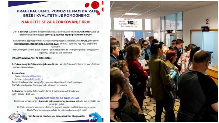Promjene u radu laboratorija: naručivanje pacijenata i uzorkovanje krvi i na Križinama