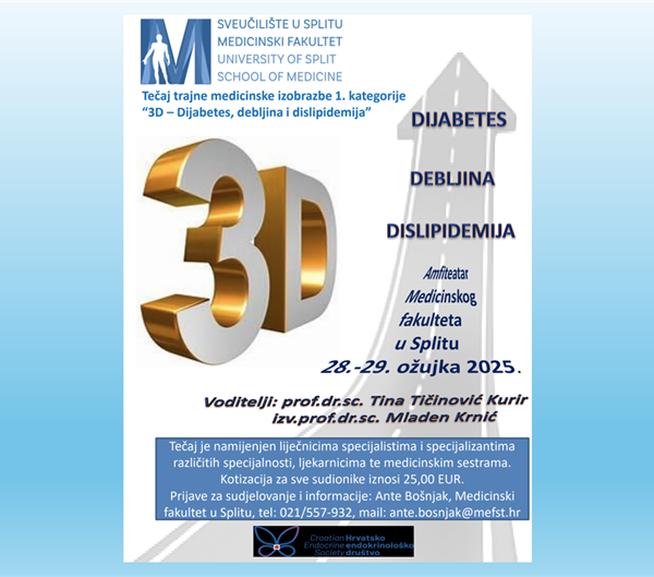 “3D – Dijabetes, debljina i dislipidemija” - Tečaj trajne medicinske izobrazbe 1. kategorije - 28. i 29. ožujka