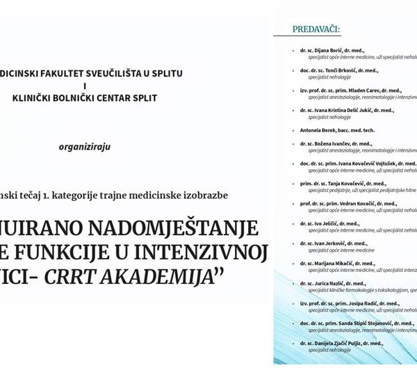 Prijave za tečaj „Kontinuirano nadomještanje bubrežne funkcije u intenzivnoj jedinici - CRRT akademija” - 24. i 25. listopada 2025