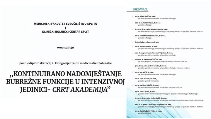 Prijave za tečaj „Kontinuirano nadomještanje bubrežne funkcije u intenzivnoj jedinici - CRRT akademija” - 24. i 25. listopada 2025