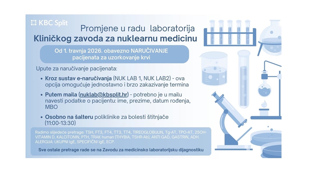 Promjene u radu Kliničkog zavoda za nuklearnu medicinu od 1. travnja 2026.