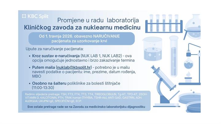 Promjene u radu Kliničkog zavoda za nuklearnu medicinu od 1. travnja 2026.